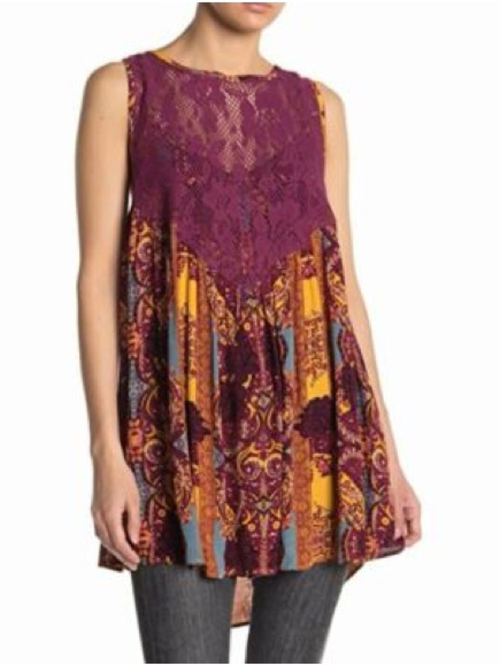 Free People Count Me In Trapeze Tunic- Ochre Combo